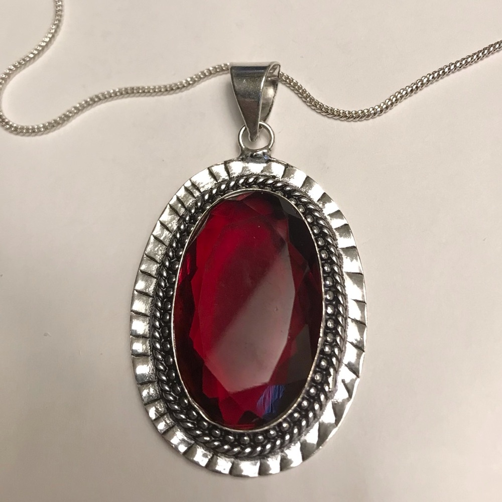 Garnet Stamped 925 Sterling Silver Necklace